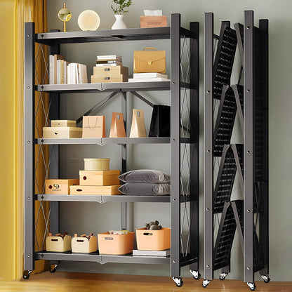 Étagères de rangement en métal robustes à 5 niveaux avec roues et pliable